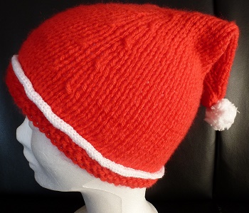 BONNET TRICOTE MAIN FORME LUTIN ROUGE ET BLANC POUR NOEL