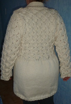 veste écrue grande taille point irlandais tricotée main