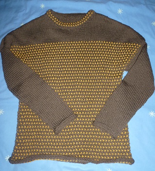 PULL FEMME TRICOTE MAIN BICOLORE, MARRON ET MOUTARDE